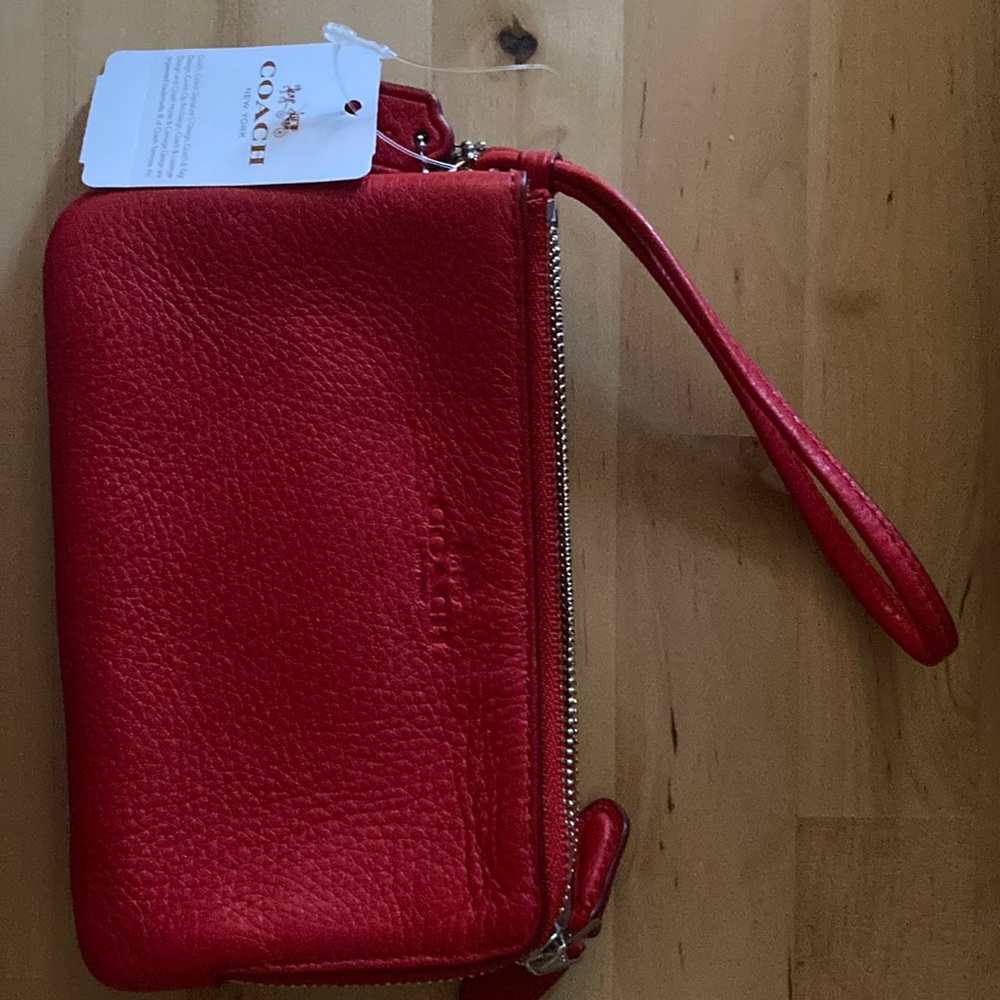 Red leather Coach wristlet
